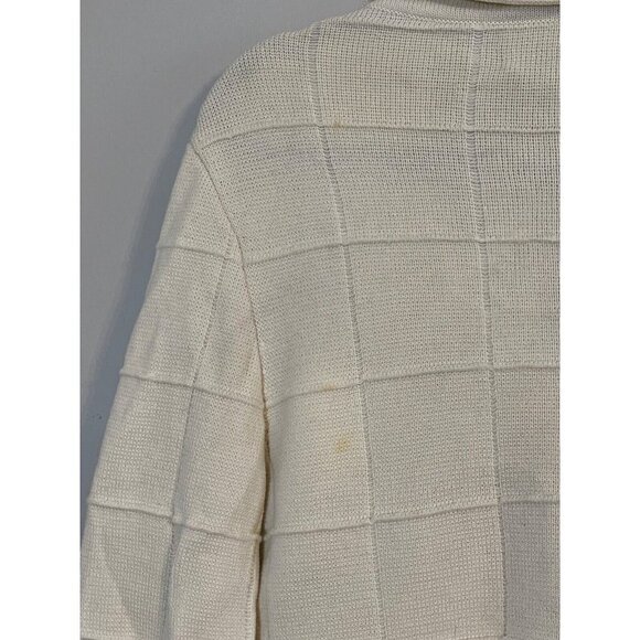 Vintage Wool Jacket M Cream LeRoy Knit Sweater Retro Neutral Minimalist Preppy - Picture 11 of 13